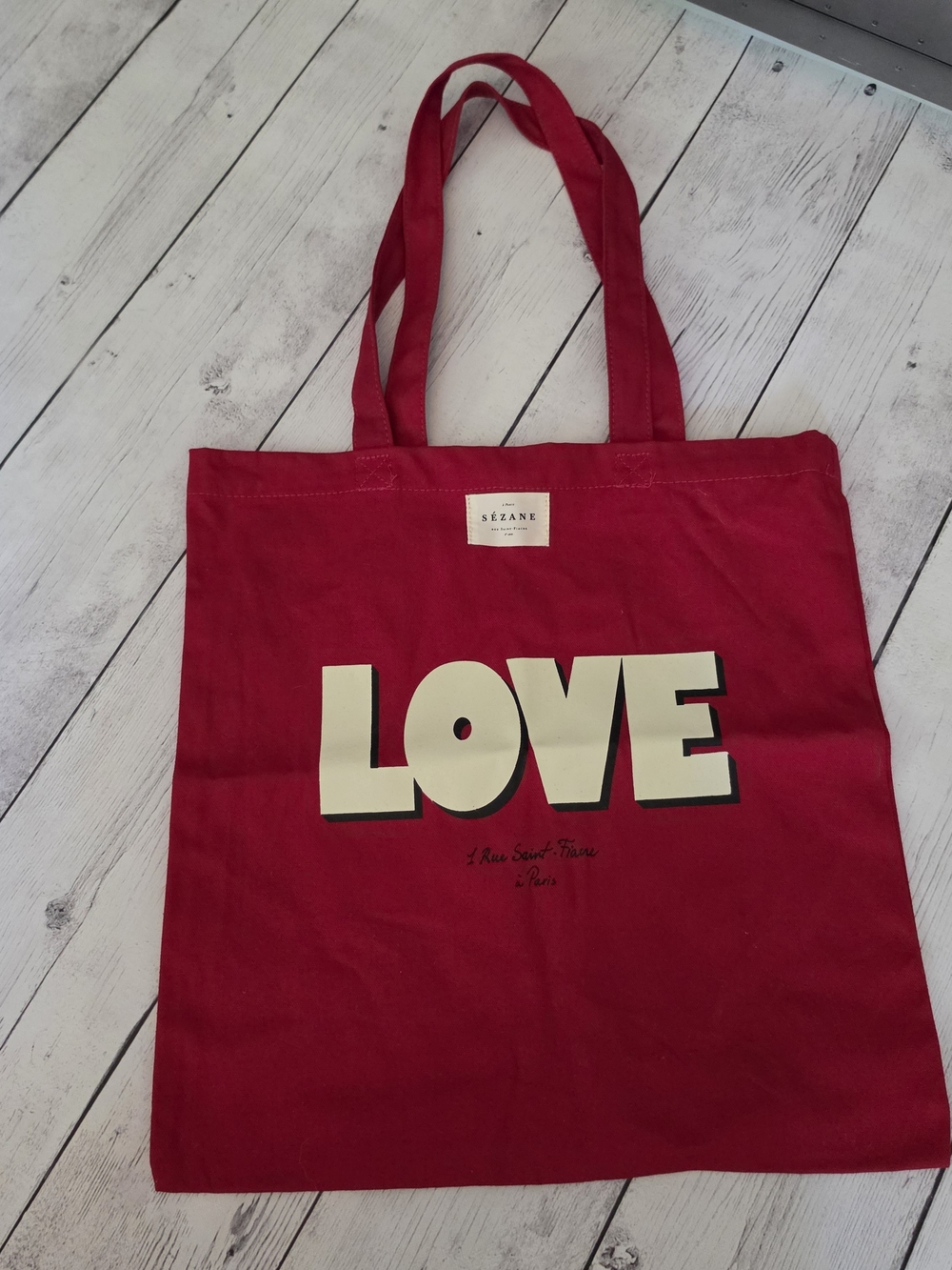 NWOT Sezane Red 'LOVE' Canvas Tote Bag